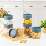 Cello Modustack Glassy Storage Jar Set of 6, (500 ml x 6), Grey Food Frade, Stackable & Space Saving Fridge Container Set Transparent Airtight Kitchen Glass Jar For Cookies Snacks Pulses Dry Fruits